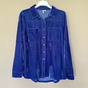 Purple Blue Velvet Women M Button Shirt Y2K Shacket Cato Velour Comfort 1990s